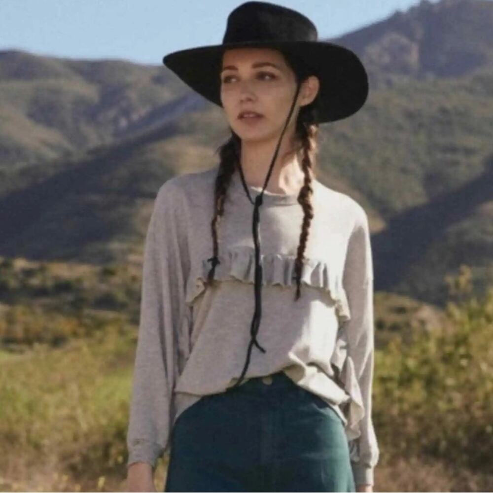 The Great Gray Ruffle Long Sleeve Sweatshirt